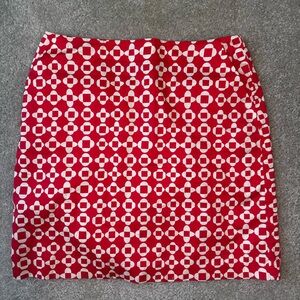 Boden Salmon and White Geometric Pencil Skirt